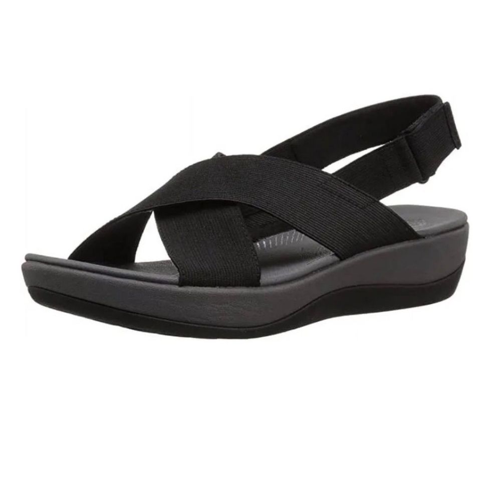 Women's Clarks Arla Kaydin Black Elastic Fabric Slingback Sandal Size 11